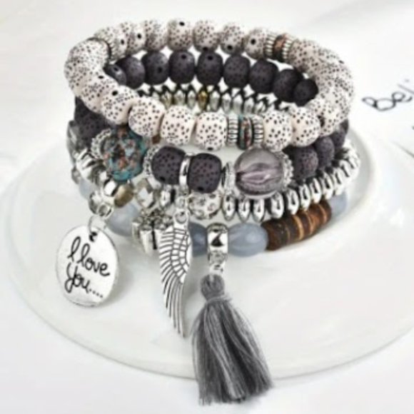 4 Pc Set Bohemian Style Creative Crystal Multilayer Stretchable Bracelet - Picture 1 of 3